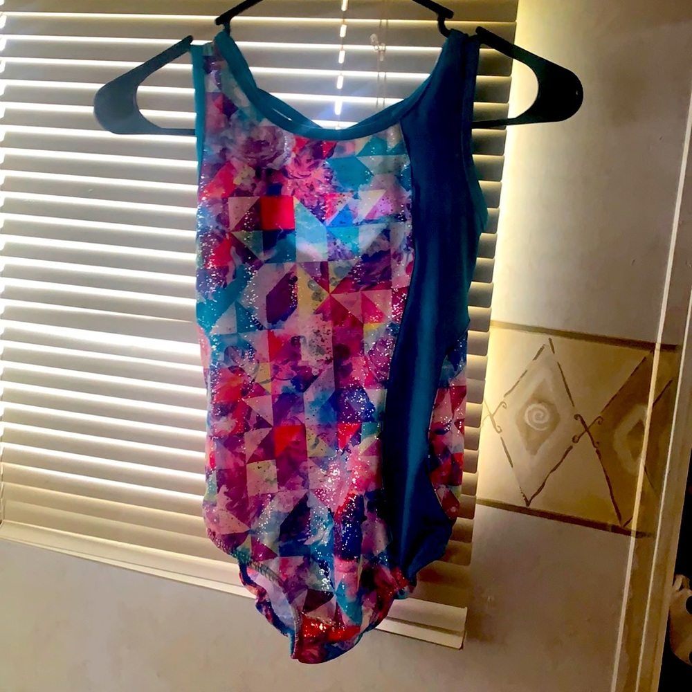 Patterned Teal Dance Leotard Girl Size L 10/12